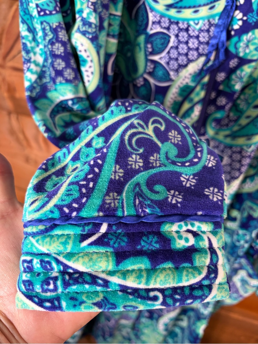Collections Paisley Print Zip-Front Velour House Dress Nightgown Size Large 💙💚 - Picture 4 of 10
